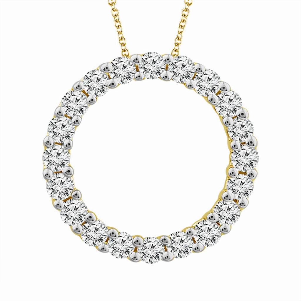 14K Yellow Gold Natural Diamonds Circle Pendant Necklace
