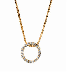 14K Yellow Gold Natural Diamonds Circle Pendant Necklace
