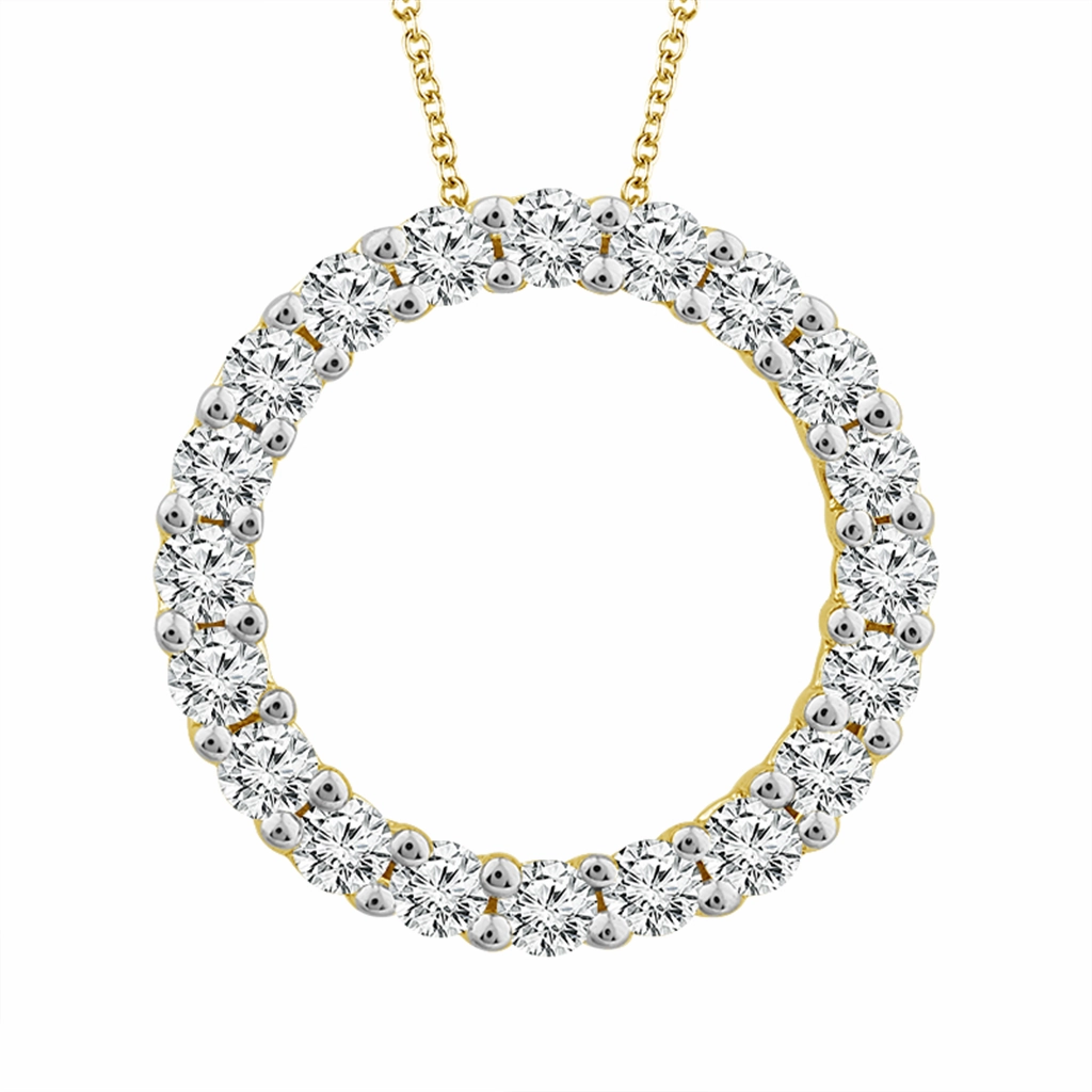 14K Yellow Gold Natural Diamonds Circle Pendant Necklace