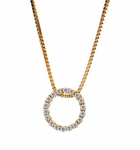14K Yellow Gold Natural Diamonds Circle Pendant Necklace