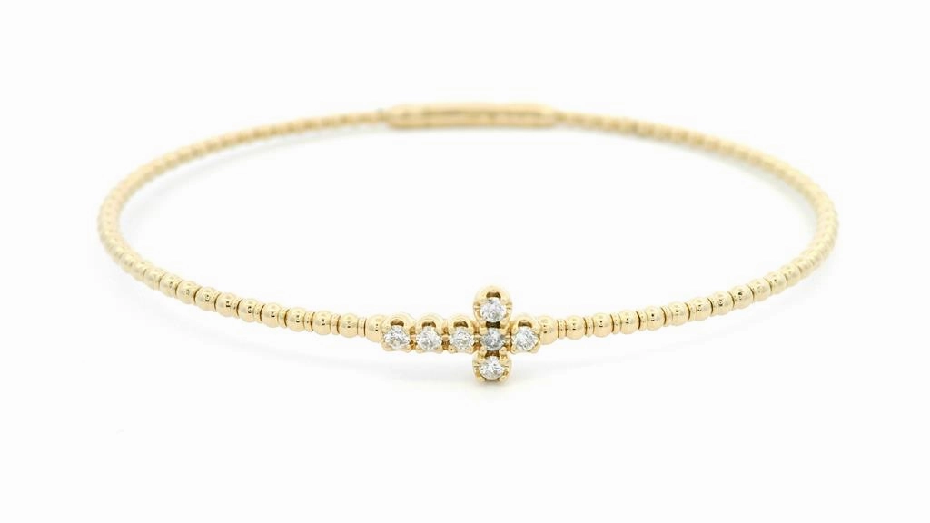 14K Yellow Gold Natural Diamonds Cross Flex Bracelet
