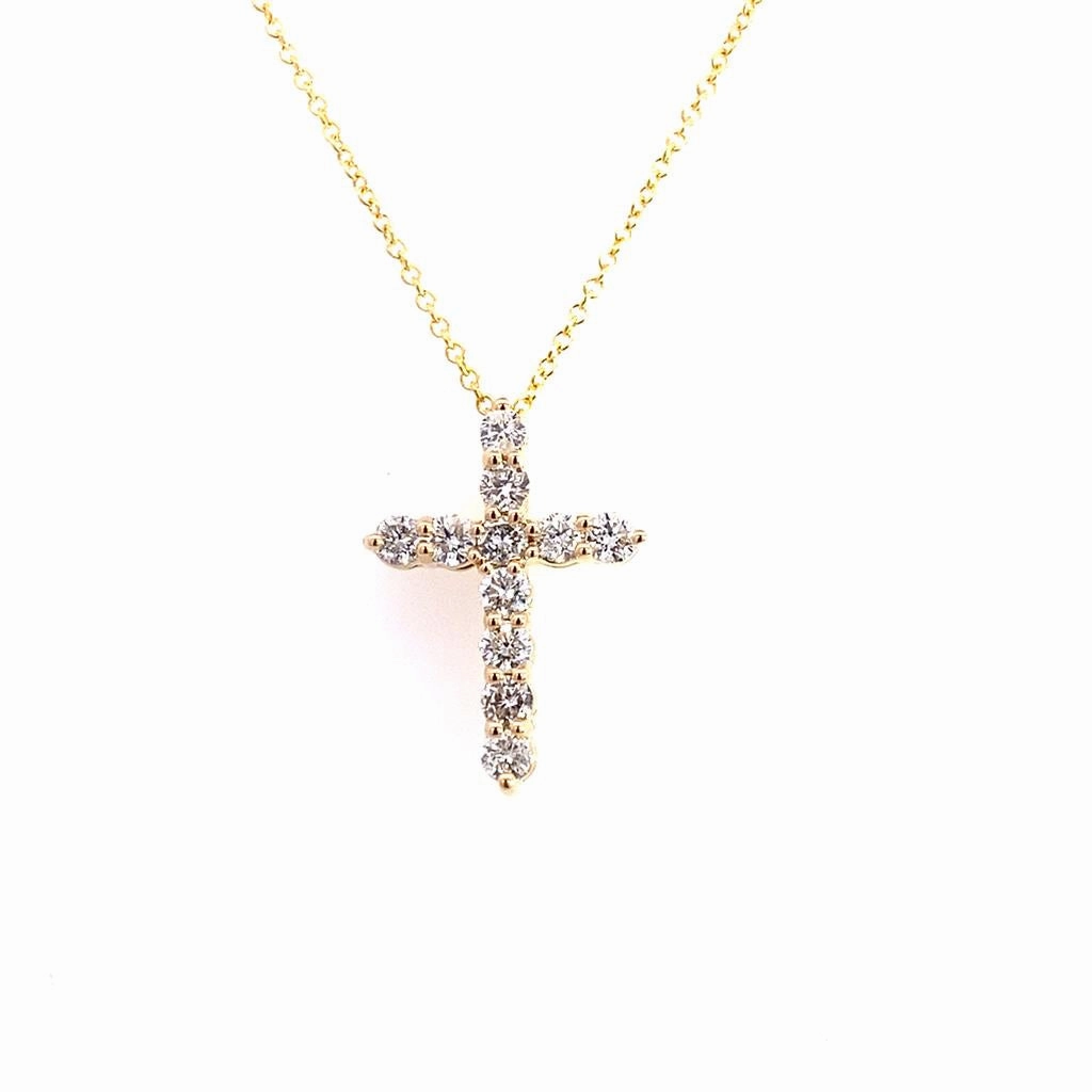 14K Yellow Gold Natural Diamonds Cross Pendant Necklace