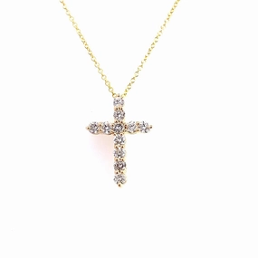 14K Yellow Gold Natural Diamonds Cross Pendant Necklace