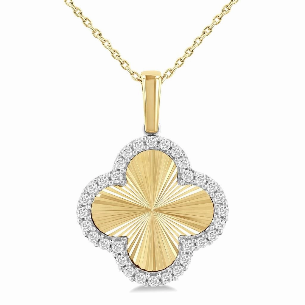 14K Yellow Gold Natural Diamonds Flower Pendant