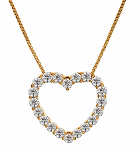 14K Yellow Gold Natural Diamonds Heart Pendant Necklace
