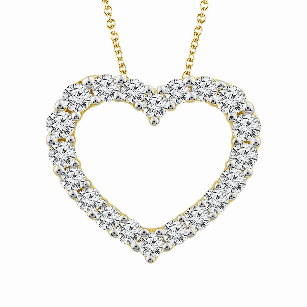 14K Yellow Gold Natural Diamonds Heart Pendant Necklace