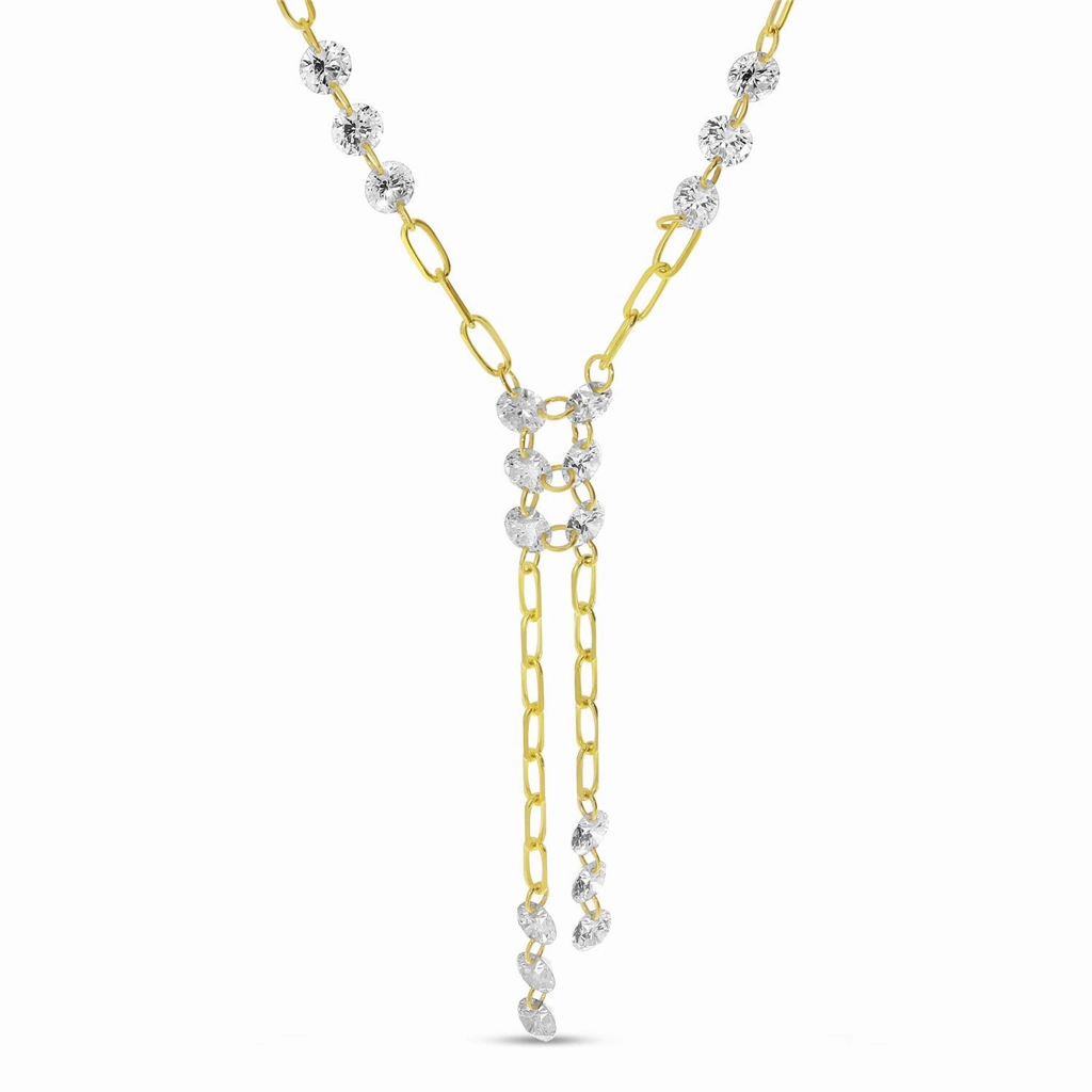 14K Yellow Gold Natural Diamonds Lariat Necklace