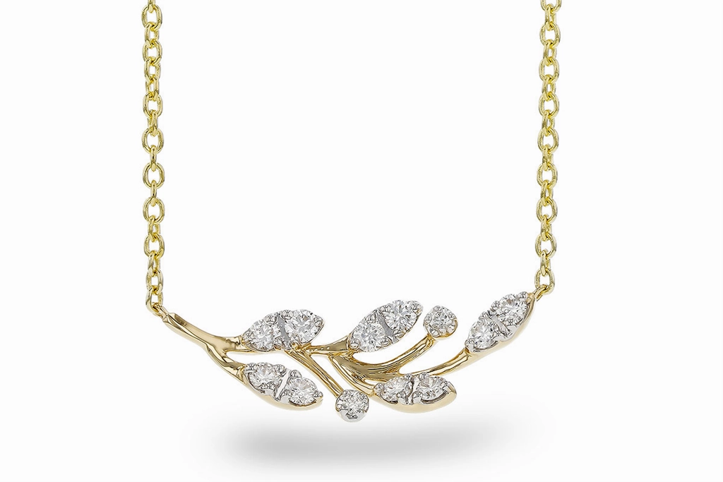 14K Yellow Gold Natural Diamonds Leaf Motif Necklace