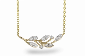 14K Yellow Gold Natural Diamonds Leaf Motif Necklace