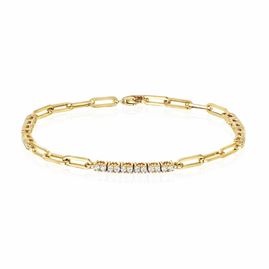 14K Yellow Gold Natural Diamonds Paperclip Bracelet