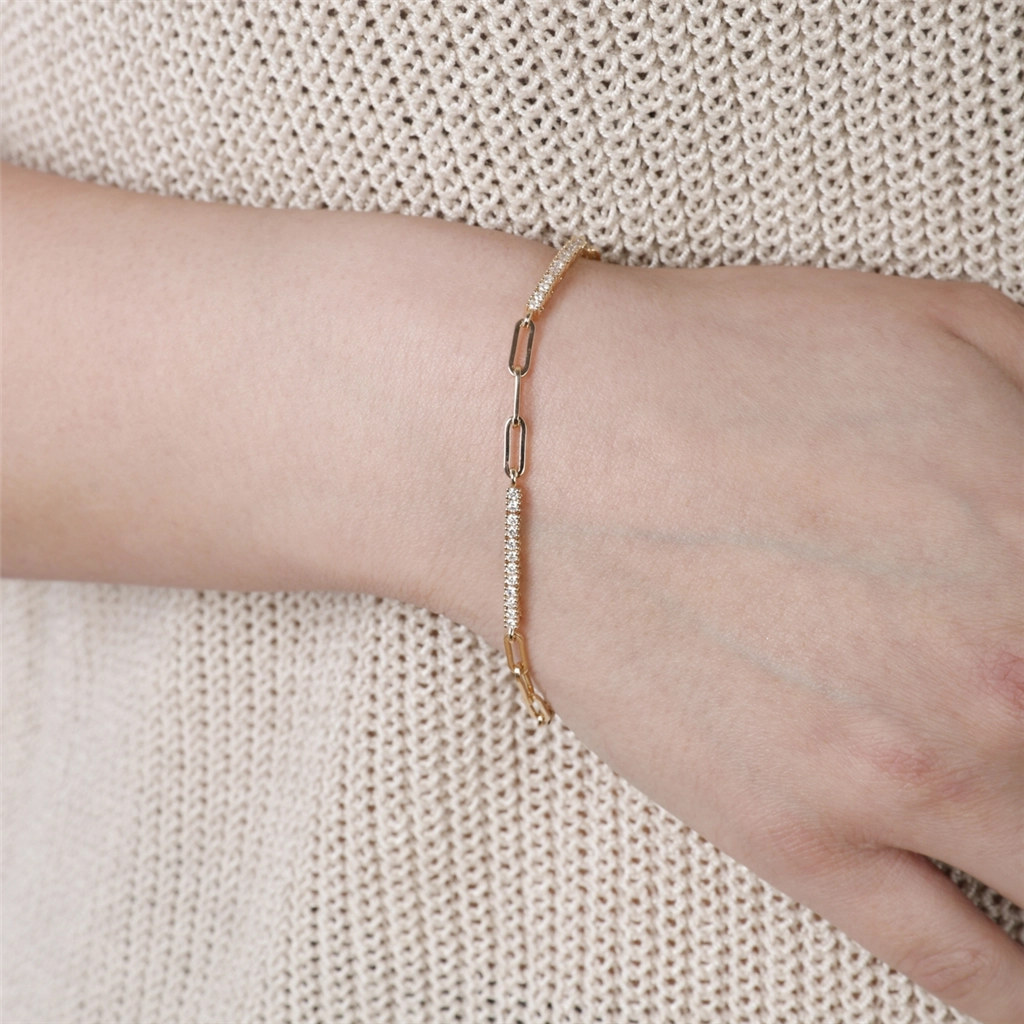 14K Yellow Gold Natural Diamonds Paperclip Bracelet