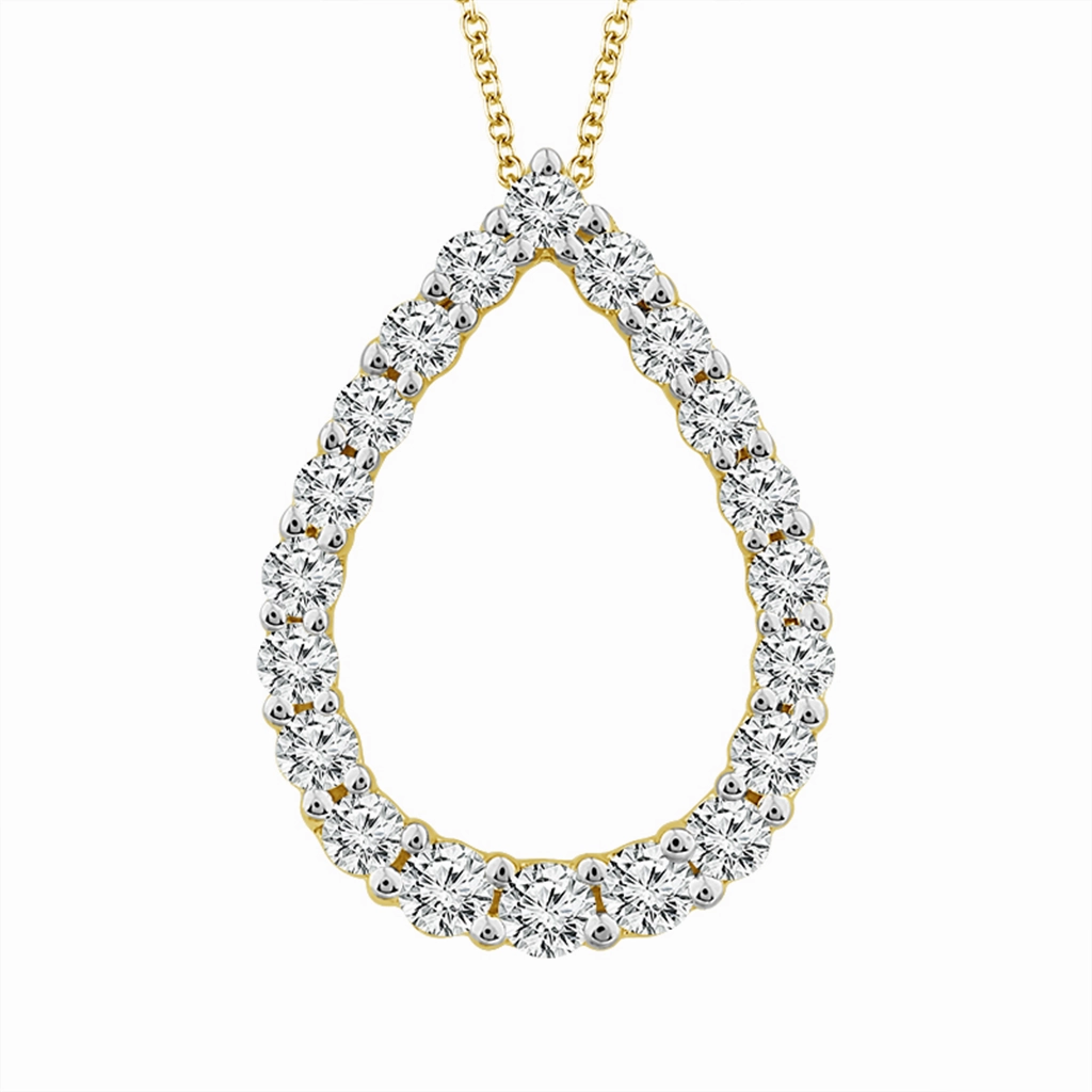 14K Yellow Gold Natural Diamonds Pear Pendant Necklace