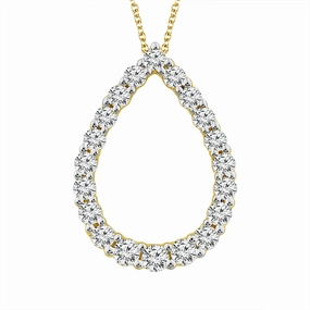 14K Yellow Gold Natural Diamonds Pear Pendant Necklace
