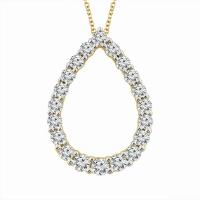 14K Yellow Gold Natural Diamonds Pear Pendant Necklace
