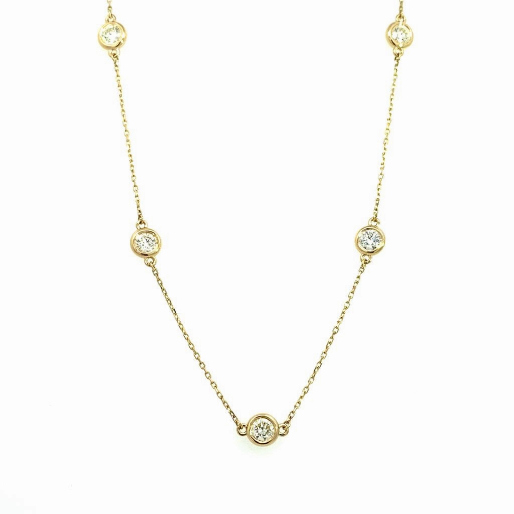 14K Yellow Gold Natural Diamonds Station Necklace