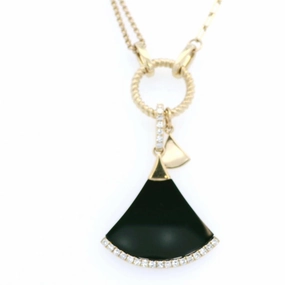 14K Yellow Gold Onyx And Diamond Necklace