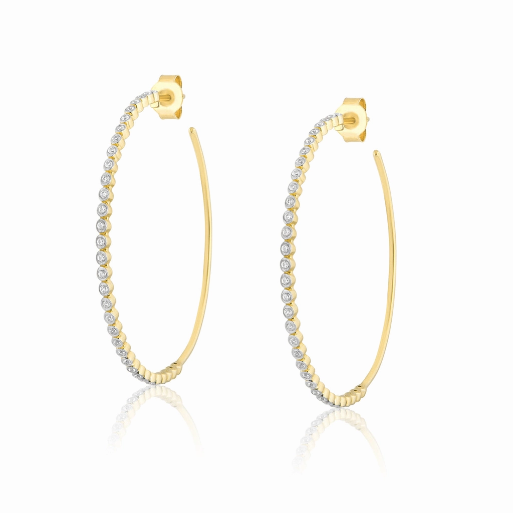 14K Yellow Gold Overlay 42mm Bezel Set White Zircon Hoops