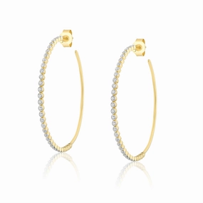 14K Yellow Gold Overlay 42mm Bezel Set White Zircon Hoops