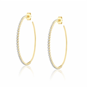 14K Yellow Gold Overlay 42mm Bezel Set White Zircon Hoops