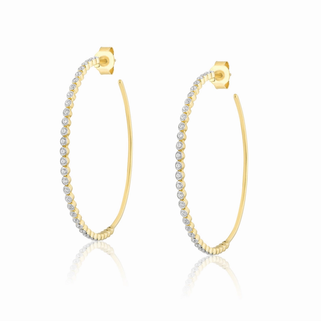 14K Yellow Gold Overlay 42mm Bezel Set White Zircon Hoops