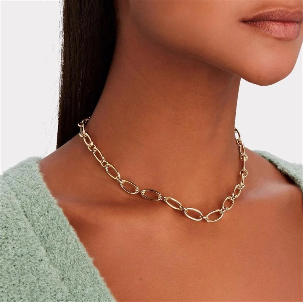 14K Yellow Gold Overlay 'Ivy' Oval & Round Chain Necklace