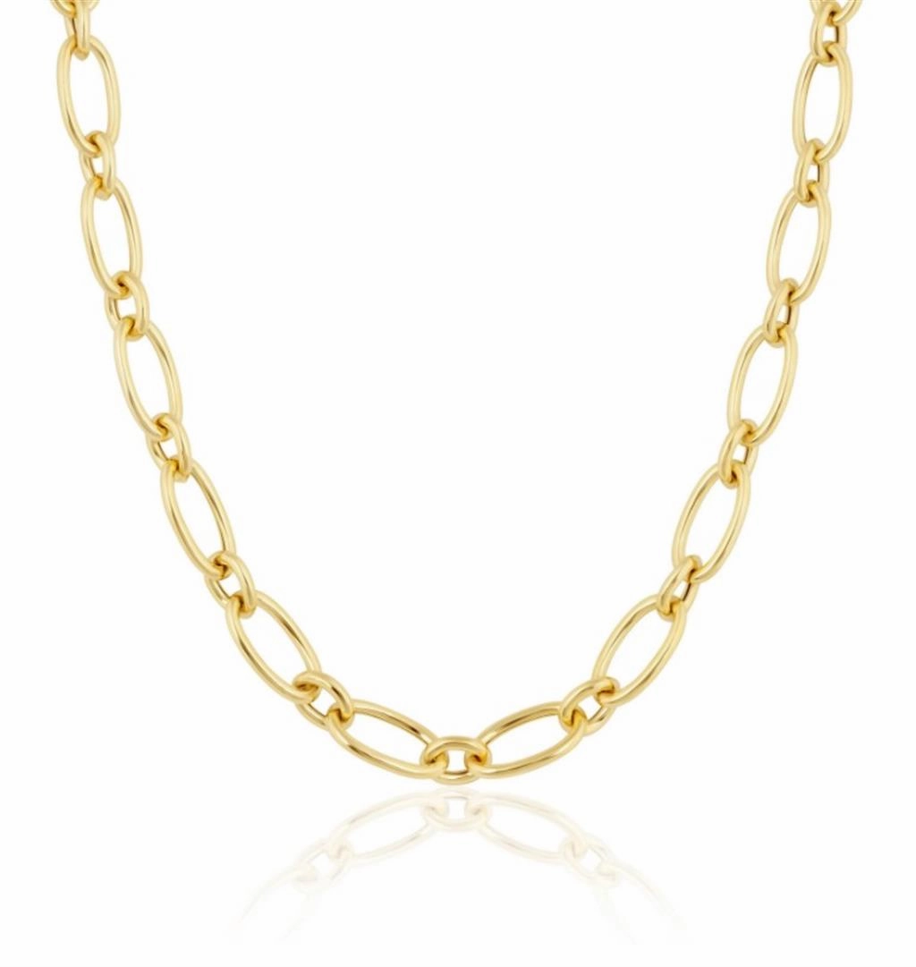 14K Yellow Gold Overlay 'Ivy' Oval & Round Chain Necklace