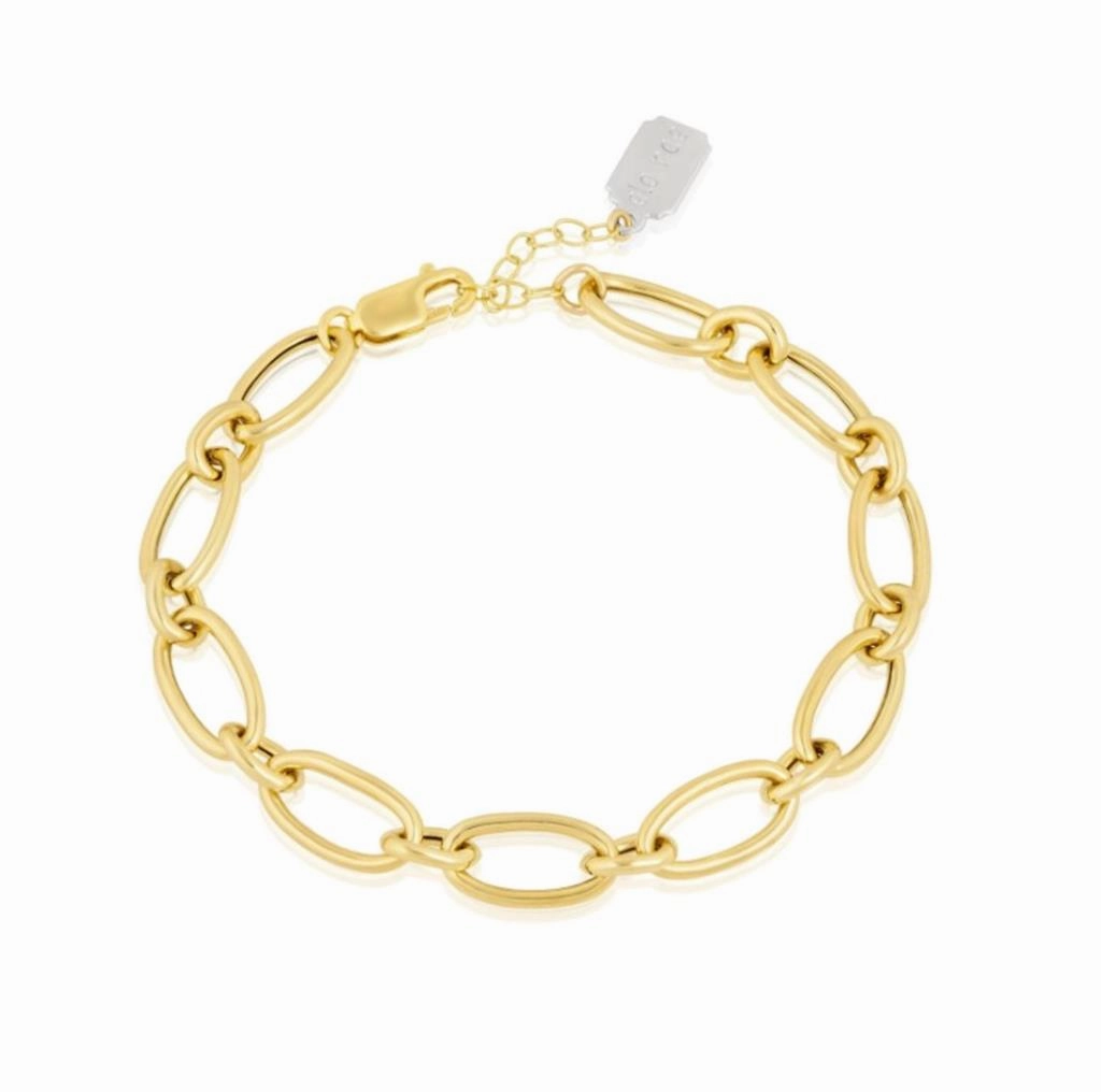 14K Yellow Gold Overlay Oval And Round Chain Bracelet