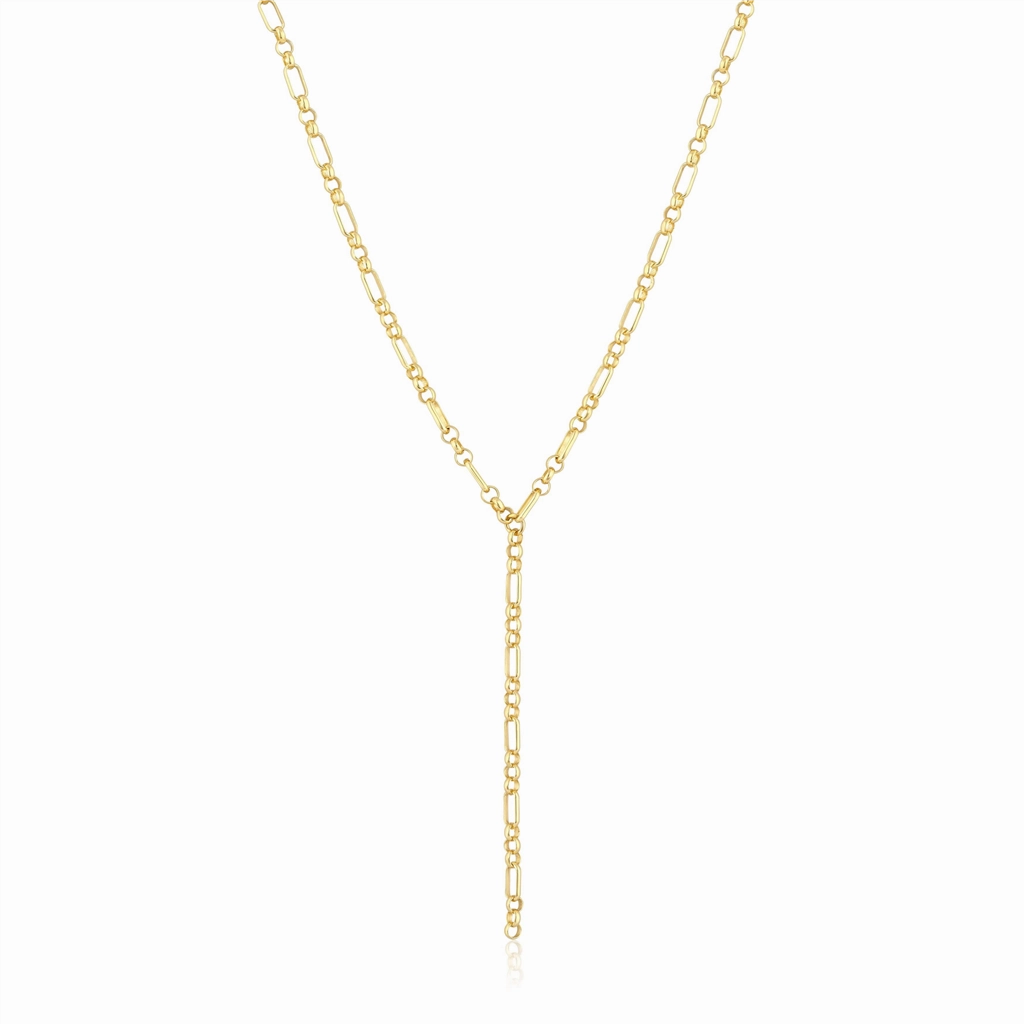 14K Yellow Gold Overlay Oval And Triple Round Link Yaeli Lariat Necklace