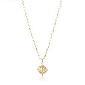 14K Yellow Gold Overlay Pave Coin Lady Charm Necklace
