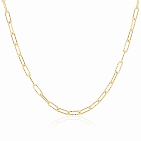 14K Yellow Gold Overlay Sparkle Mix Paperclip Necklace