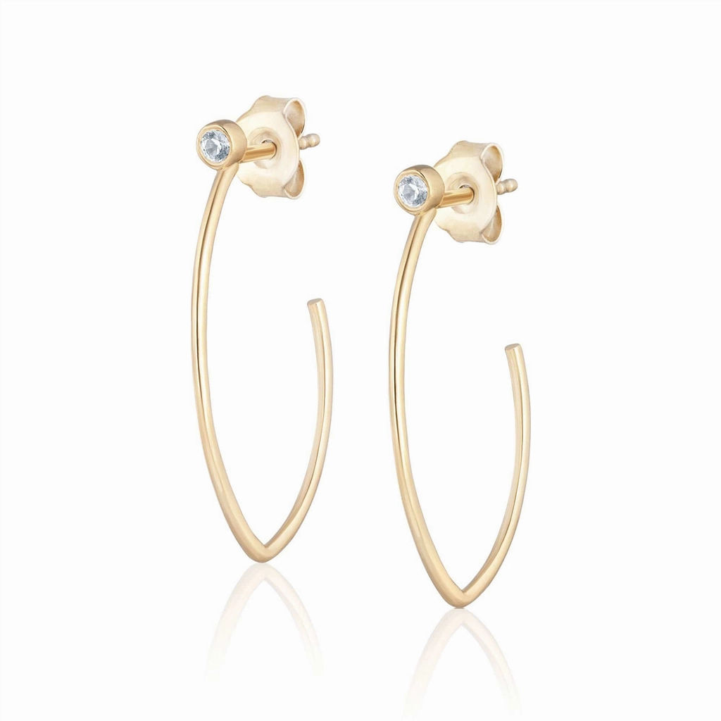 14K Yellow Gold Overlay V Hoops With White Zircon