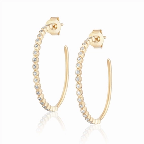 14K Yellow Gold Overlay White Zircon Hoops