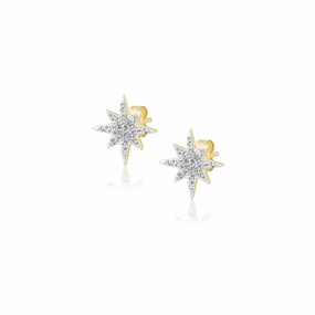 14K Yellow Gold Overlay White Zircon Pav Starburst Earrings