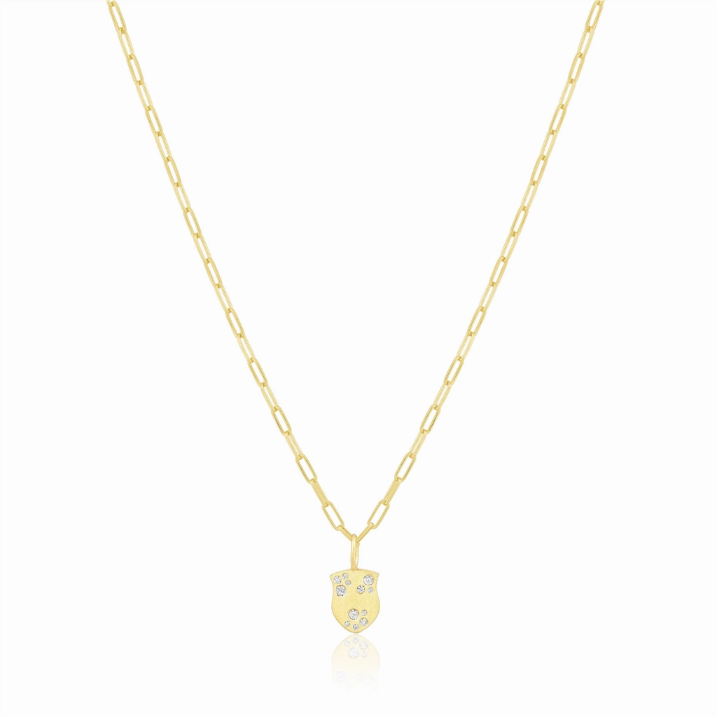 14K Yellow Gold Overlay White Zircon Pave Lock Charm Necklace