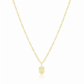 14K Yellow Gold Overlay White Zircon Pave Lock Charm Necklace