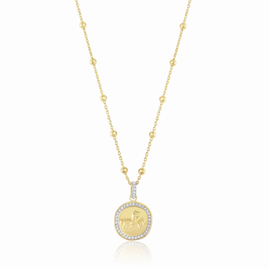 14K Yellow Gold Overlay White Zircon Pave Running Rose Medallion Pedant Necklace