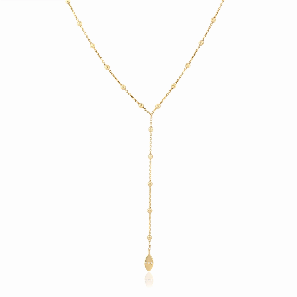 14K Yellow Gold Overlay Yaeli Ball Chain Y Necklace Length