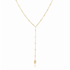 14K Yellow Gold Overlay Yaeli Ball Chain Y Necklace Length