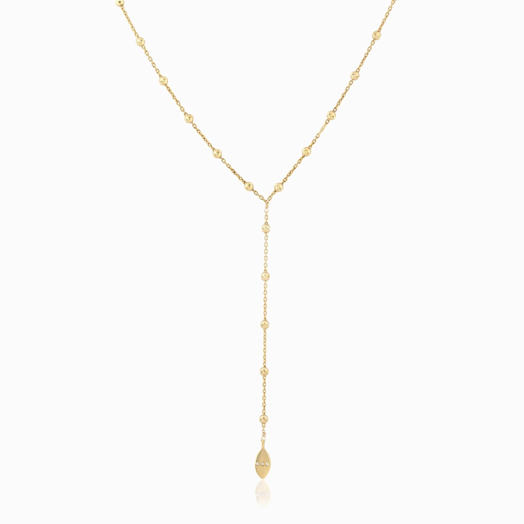 14K Yellow Gold Overlay Yaeli Ball Chain Y Necklace Length