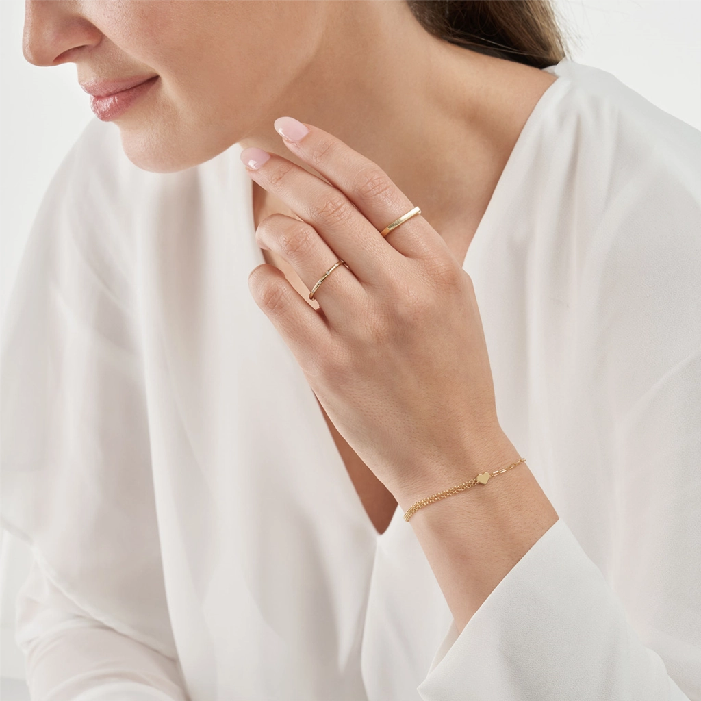 14K Yellow Gold Paperclip And Double Rolo Heart Bracelet