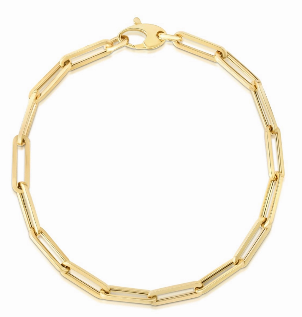 14K Yellow Gold Paperclip Chain Bracelet