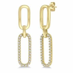 14K Yellow Gold Paperclip Diamond Earrings