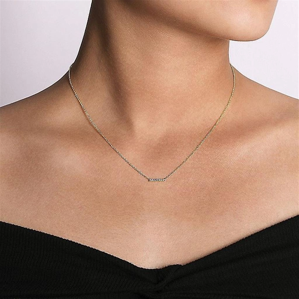 14K Yellow Gold Pav Diamond Bar Necklace