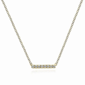 14K Yellow Gold Pav Diamond Bar Necklace