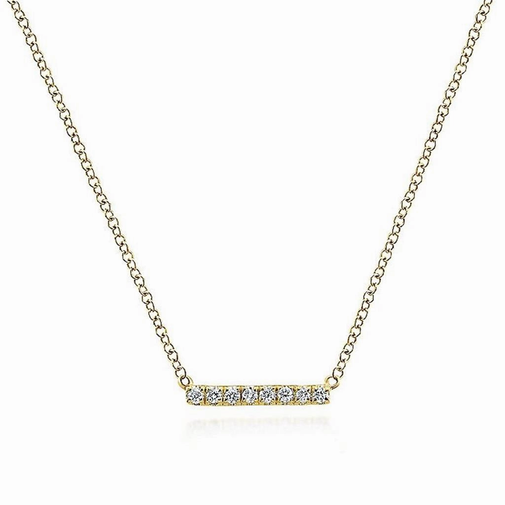 14K Yellow Gold Pav Diamond Bar Necklace