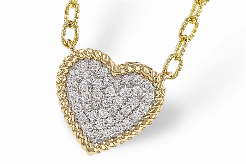 14K Yellow Gold Pav Heart Diamond Necklace