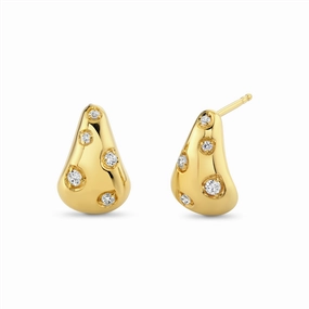 14K Yellow Gold Pear Shape Flush Set Diamond Earrings