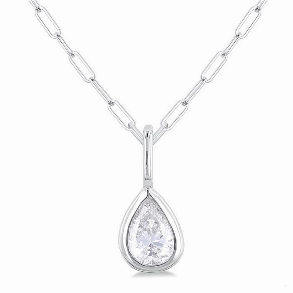14K Yellow Gold Pear Shape Natural Diamonds Bezel Set Solitaire Pendant Necklace