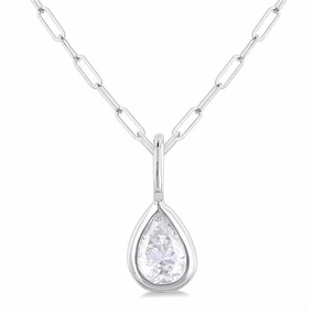 14K Yellow Gold Pear Shape Natural Diamonds Bezel Set Solitaire Pendant Necklace
