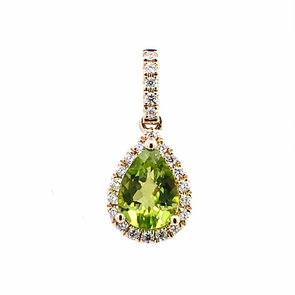 14K Yellow Gold Peridot And Diamond Halo Pendant